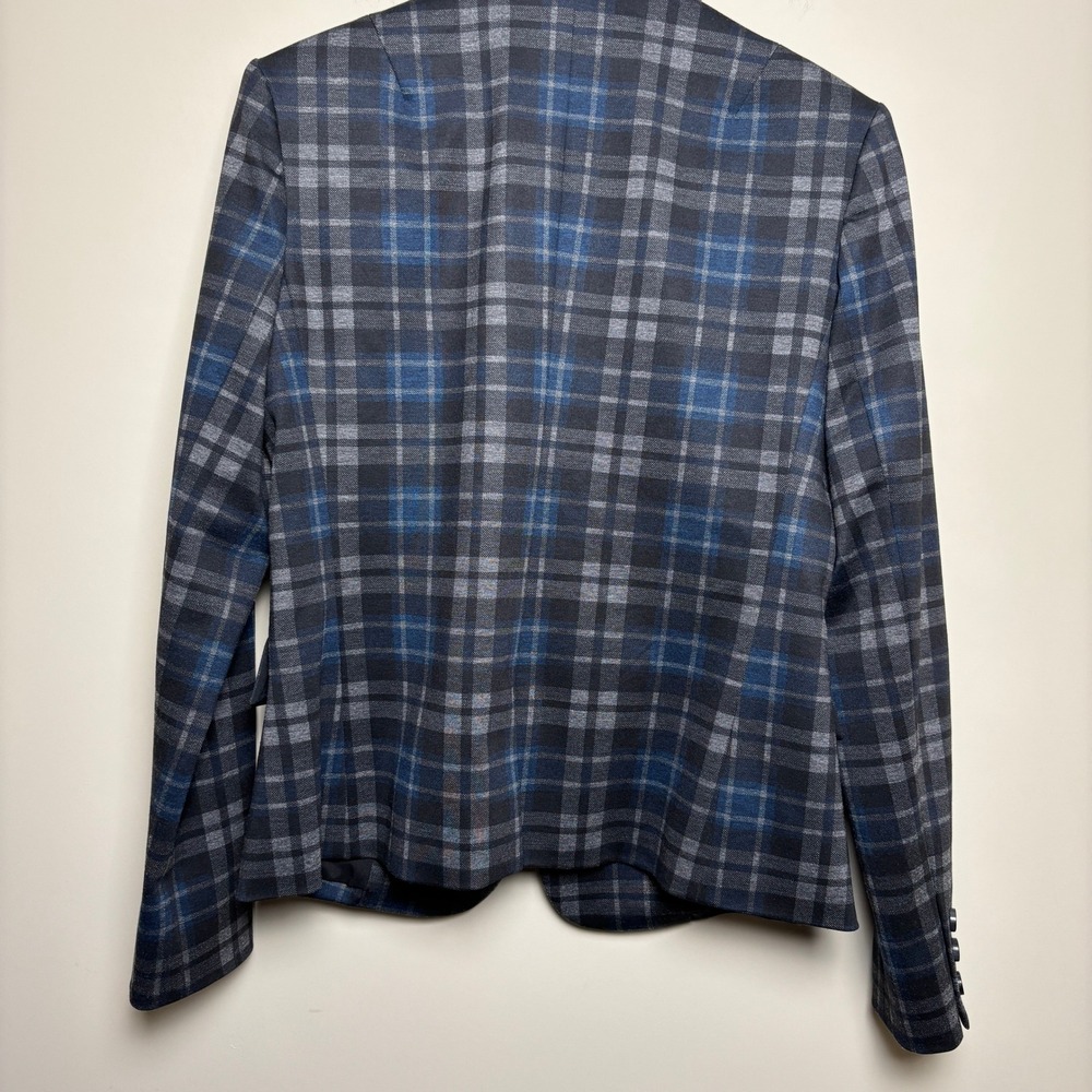 Pure Amici Navy Blue Plaid Single Breasted Notch Tailored Blazer Jacket Women XS - Picture 5 of 8